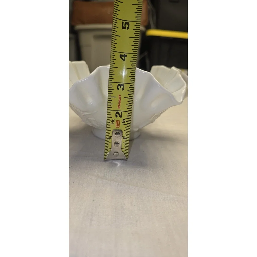 Vintage Milk Glass With Roses And Ruffle Rim - Picture 9 of 11